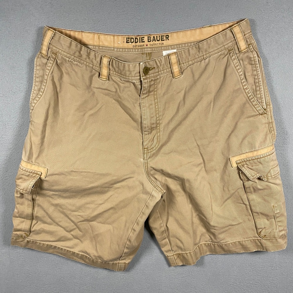 Eddie Bauer Cargo Shorts Mens 38 Tan Khaki Loose Fit Cotton Outdoor Utility